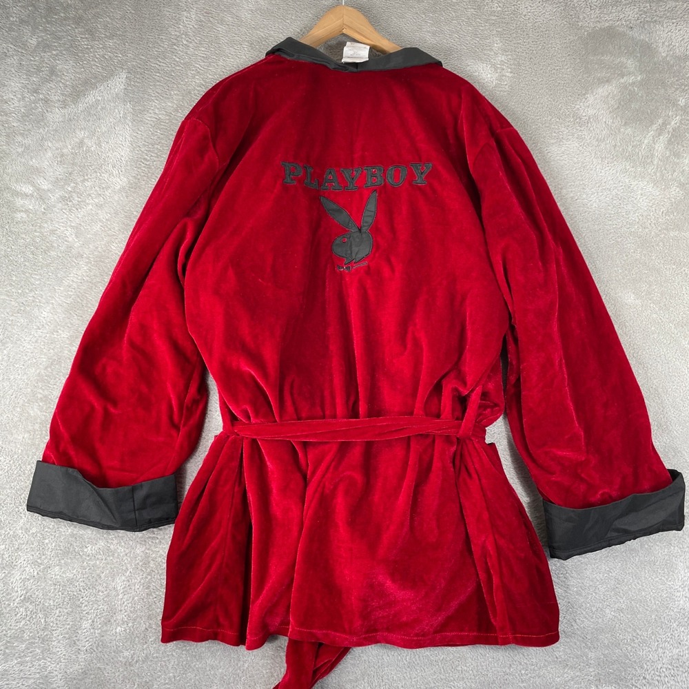 Playboy Bunny Robe Womens XL Red Velvet Y2K Rubies Costume Belted